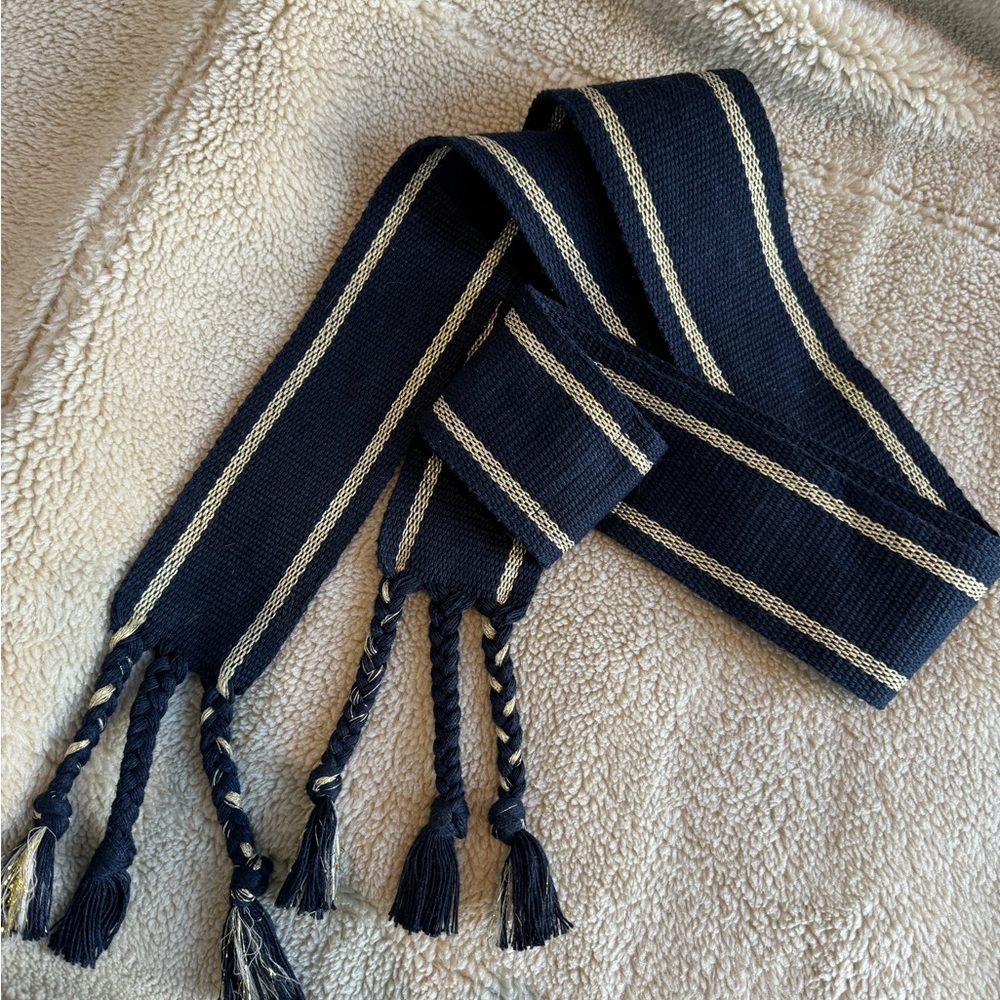 Ace & Jig Navy and Gold Fabric Braided Tassel Belt